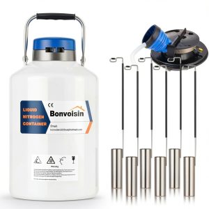 Bonvoisin 10L Liquid Nitrogen Container Cryogenic Container Liquid Nitrogen (LN2) Dewar Aluminum Alloy Semen Tank with 6 Canisters Carry Bag (10L)-0