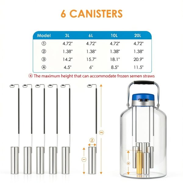 Liquid Nitrogen Container Bonvoisin 3L Dewar with 6 Canisters-3
